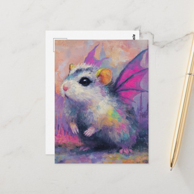Adorable Hamster Dragon Postcard (Front/Back In Situ)