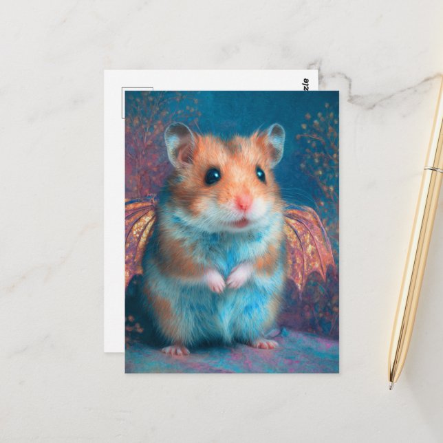 Adorable Hamster Dragon Postcard (Front/Back In Situ)