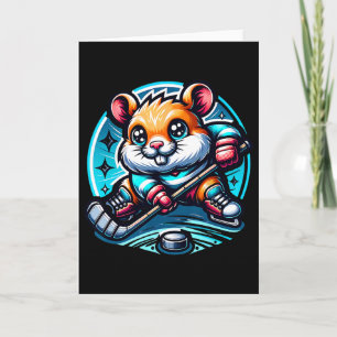 Adorable Hamster Hockey Player Skating Fun  Card