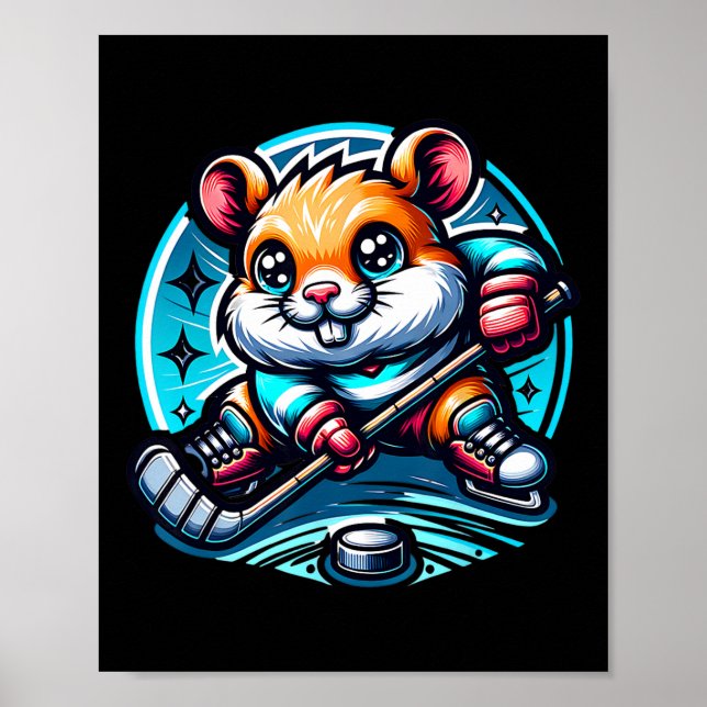 Adorable Hamster Hockey Player Skating Fun  Poster (Front)