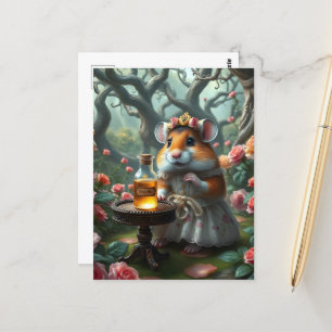 Adorable Hamster in a Rose Garden With a Potion Postcard