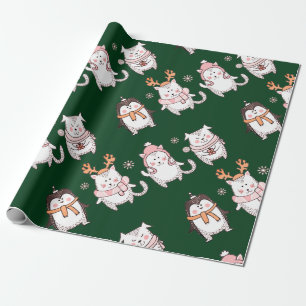 ADORABLE HAND DRAWN CHRISTMAS ANIMAL GIFT WRAPPING WRAPPING PAPER