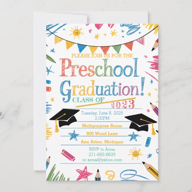 Adorable Hand-drawn Design Preschool Graduation Invitation (Front)