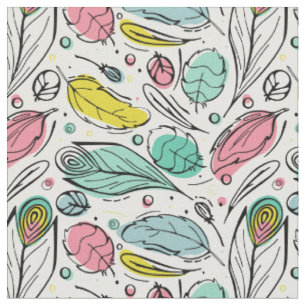 Adorable hand drawn leaf Colourful pink yellow Fabric