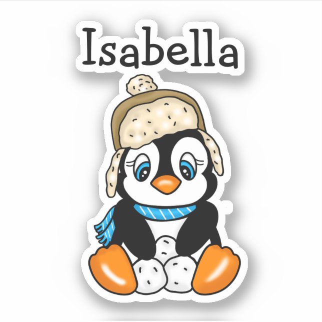 Adorable Hand drawn Penguin with Snowballs (Front)