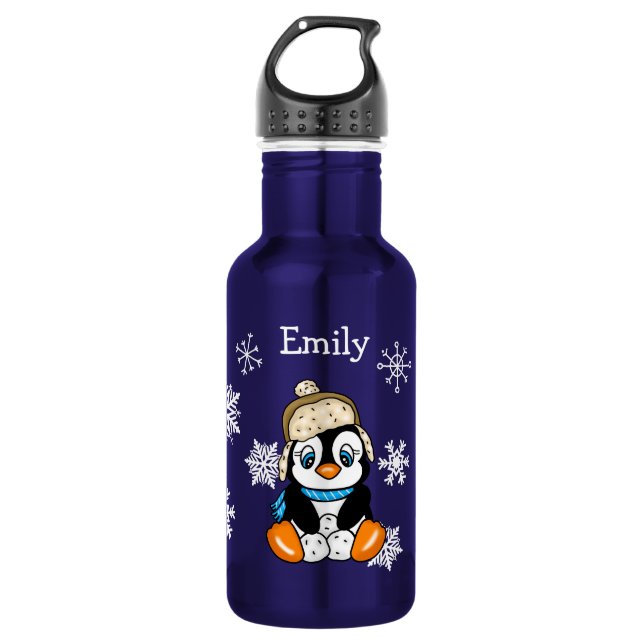 Adorable Hand drawn Penguin with Snowballs 532 Ml Water Bottle (Front)