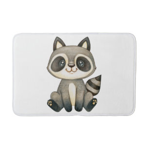 Adorable Hand-Drawn Racoon Illustration Bath Mat