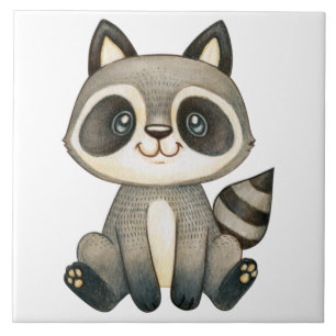 Adorable Hand-Drawn Racoon Illustration Ceramic Tile