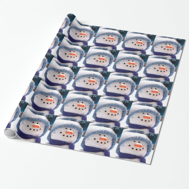 Adorable Handmade Snowman Face Wrapping Paper (Unrolled)