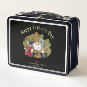 Adorable Handyman & Carpenter Garden Gnome Metal Lunch Box