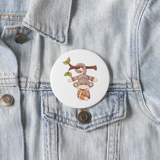 Adorable Hanging Monkey with Football 7.5 Cm Round Badge (Creator Uploaded)