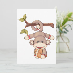 Adorable Hanging Monkey with Football Invitation
