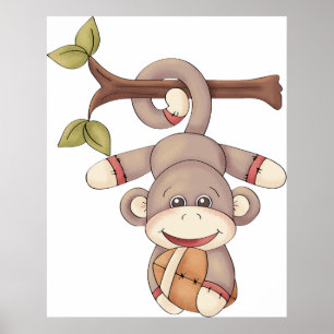 Adorable Hanging Monkey with Football Poster