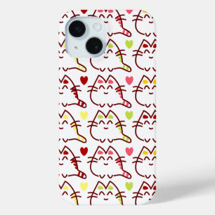 Adorable Happy Bubble Cats Pattern iPhone 15 Case