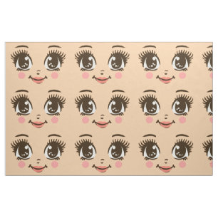 Adorable happy cartoon girl fabric doll face art