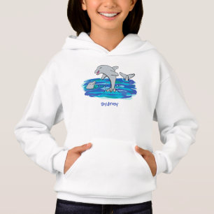 Adorable happy dolphins cartoon illustration