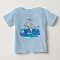 Adorable happy dolphins cartoon illustration