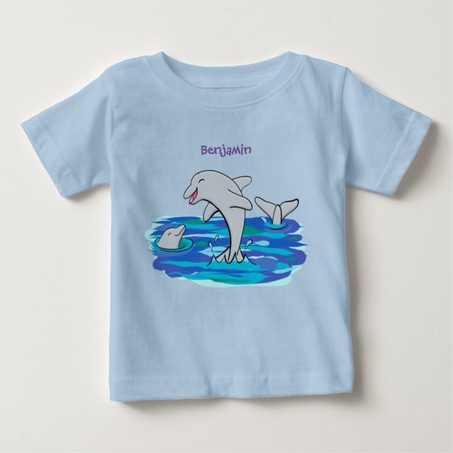 Adorable happy dolphins cartoon illustration baby T-Shirt (Front)