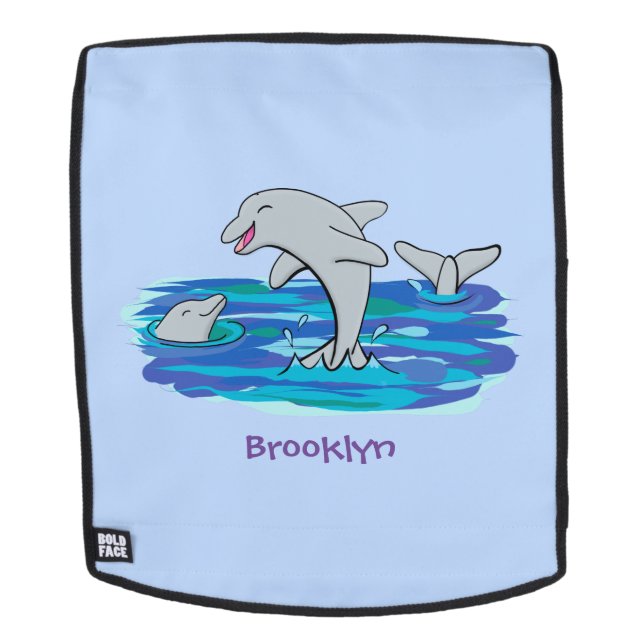Adorable happy dolphins cartoon illustration backpack (Removable Face)