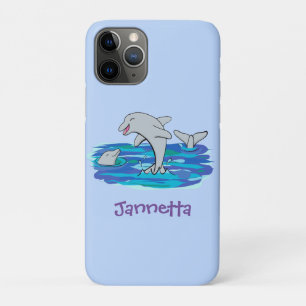 Adorable happy dolphins cartoon illustration iPhone 11 pro case