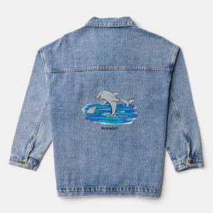 Adorable happy dolphins cartoon illustration denim jacket