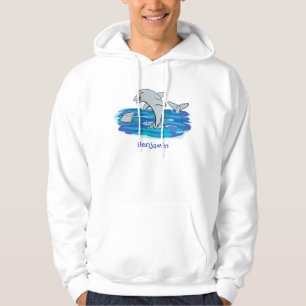 Adorable happy dolphins cartoon illustration hoodie