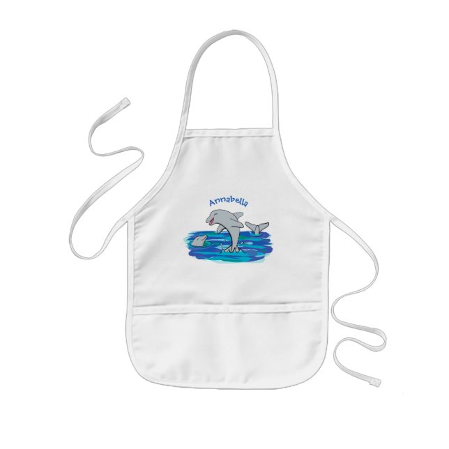 Adorable happy dolphins cartoon illustration kids apron (Front)