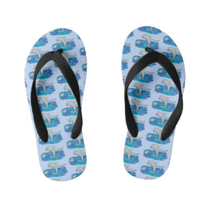 Adorable happy dolphins cartoon illustration kid's thongs