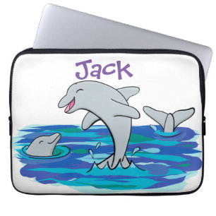 Adorable happy dolphins cartoon illustration laptop sleeve