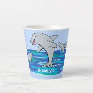 Adorable happy dolphins cartoon illustration latte mug