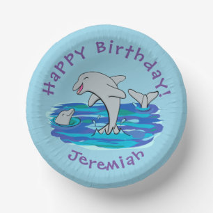 Adorable happy dolphins cartoon illustration paper plate