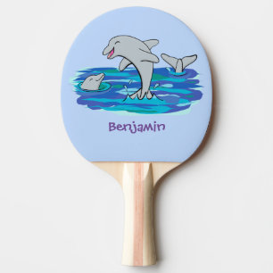 Adorable happy dolphins cartoon illustration ping pong paddle