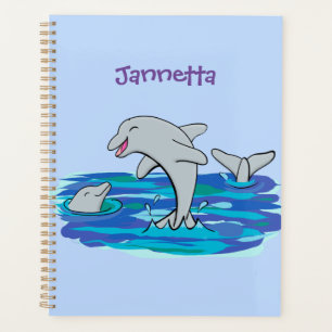 Adorable happy dolphins cartoon illustration planner