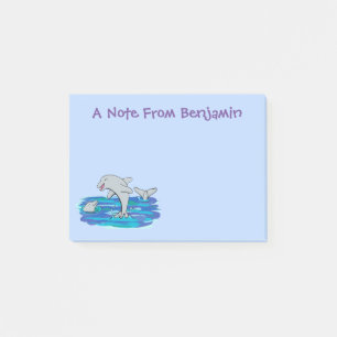 Adorable happy dolphins cartoon illustration post-it notes