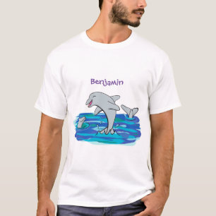 Adorable happy dolphins cartoon illustration T-Shirt