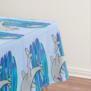 Adorable happy dolphins cartoon illustration tablecloth