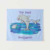 Adorable happy dolphins cartoon illustration 