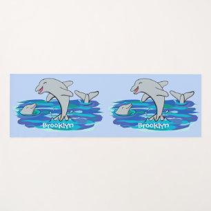 Adorable happy dolphins cartoon illustration yoga mat