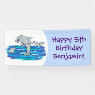 Adorable happy dolphins personalised birthday banner
