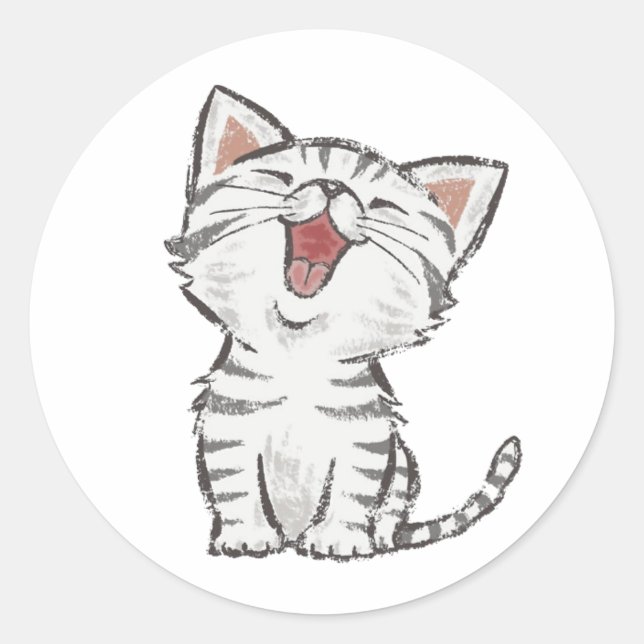 Adorable Happy Meowing Grey (Grey) Kitten Sticker (Front)