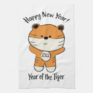 Adorable Happy New Year 2022 Year of the Tiger Tea Towel