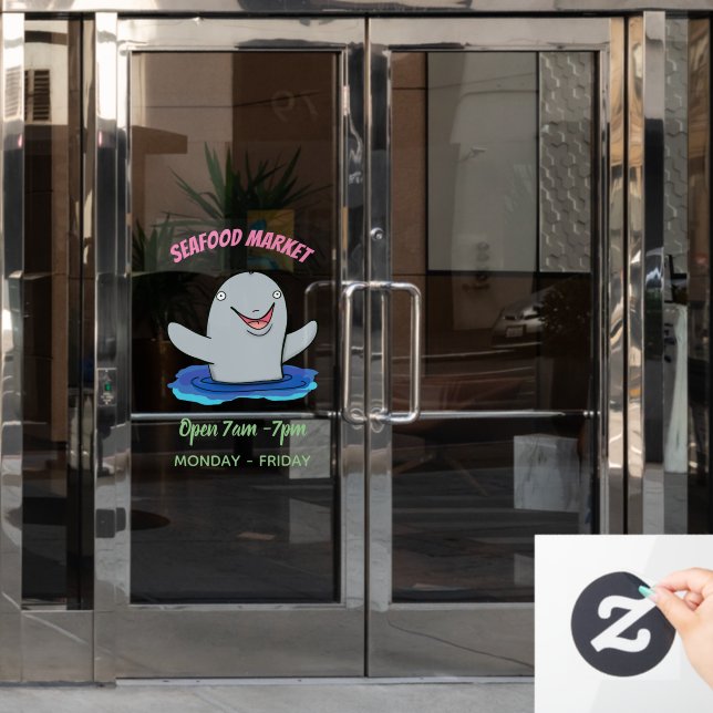 Adorable happy porpoise cartoon illustration (Office Door)
