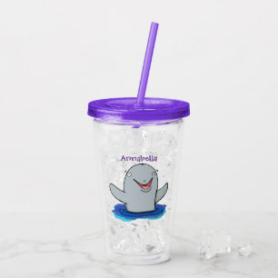 Adorable happy porpoise cartoon illustration acrylic tumbler