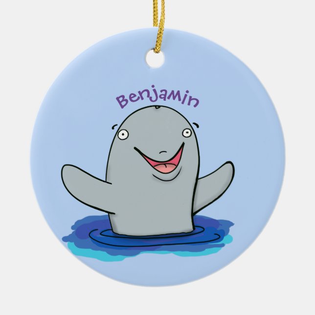 Adorable happy porpoise cartoon illustration ceramic ornament (Front)