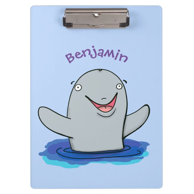 Adorable happy porpoise cartoon illustration clipboard (Front)