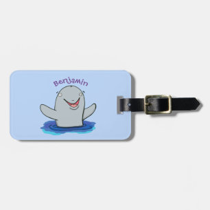 Adorable happy porpoise cartoon illustration luggage tag