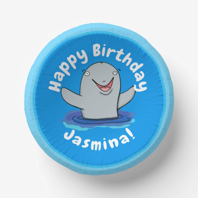 Adorable happy porpoise cartoon illustration paper plate (Front)