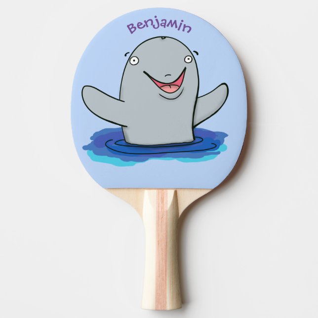 Adorable happy porpoise cartoon illustration ping pong paddle (Front)