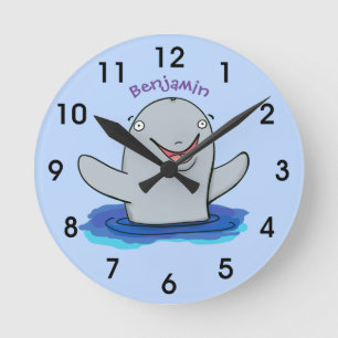 Adorable happy porpoise cartoon illustration round clock