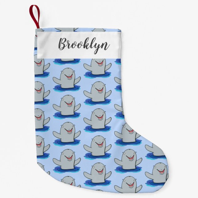 Adorable happy porpoise cartoon illustration small christmas stocking (Front)